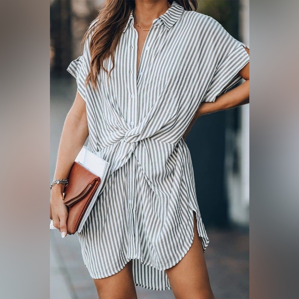 SURFIN’ SAFARI STRIPED BUTTON DOWN SHIRT DRESS SMALL
